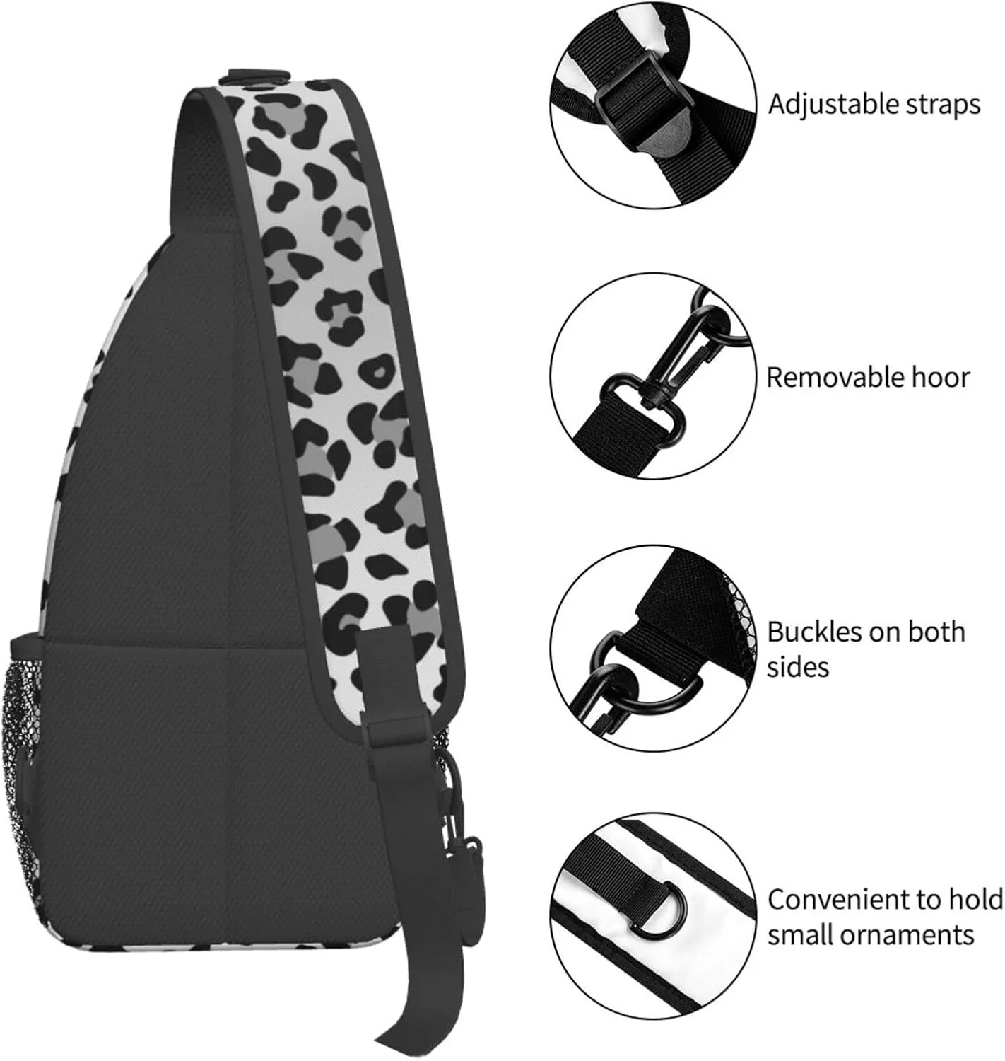 Leopard Print Sling Bag for Women Men Abstract Snow Leopard Spots Pattern Crossbody Backpack Cute Wild Animal Skin Texture Sling Backpack Casual Shoulder Bag Gym Travel Hiking Daypack
