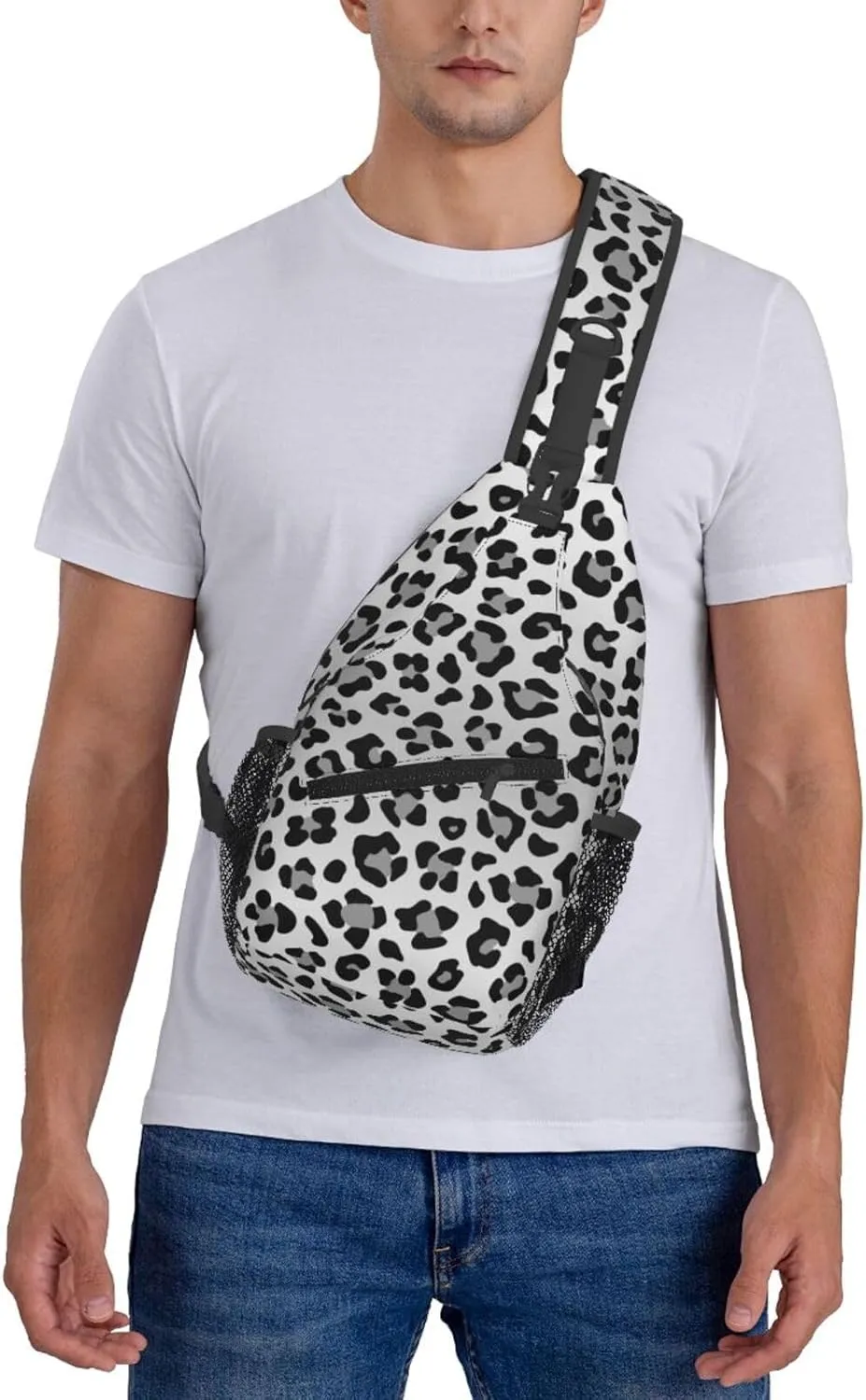 Leopard Print Sling Bag for Women Men Abstract Snow Leopard Spots Pattern Crossbody Backpack Cute Wild Animal Skin Texture Sling Backpack Casual Shoulder Bag Gym Travel Hiking Daypack