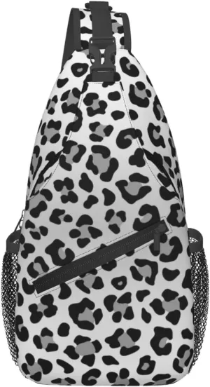Leopard Print Sling Bag for Women Men Abstract Snow Leopard Spots Pattern Crossbody Backpack Cute Wild Animal Skin Texture Sling Backpack Casual Shoulder Bag Gym Travel Hiking Daypack