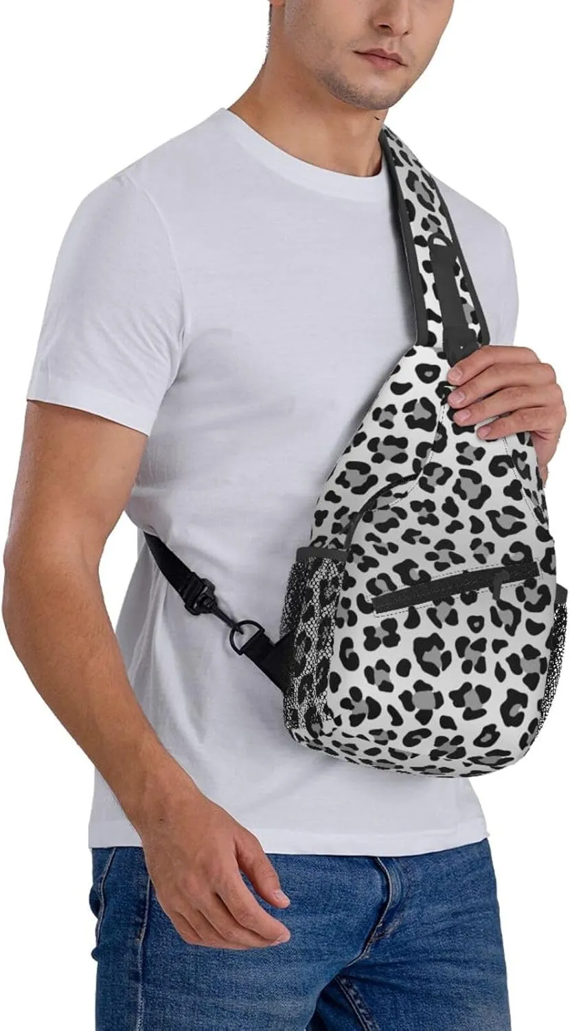 Leopard Print Sling Bag for Women Men Abstract Snow Leopard Spots Pattern Crossbody Backpack Cute Wild Animal Skin Texture Sling Backpack Casual Shoulder Bag Gym Travel Hiking Daypack