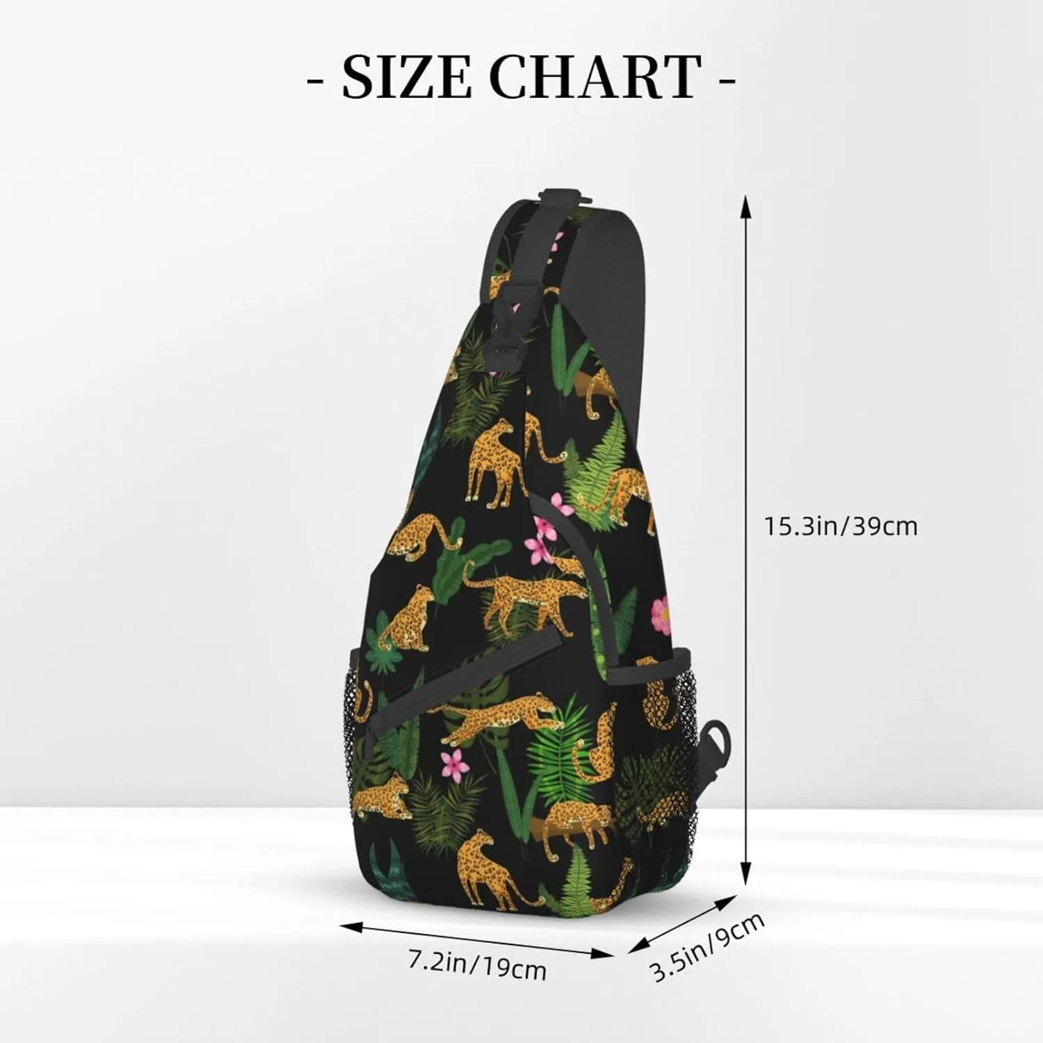 Leopards Tropical Plants Leaves Sling Bag for Men Women Crossbody Backpack Cycling Hiking Daypack Chest Shoulder Bag with Adjustable Strap