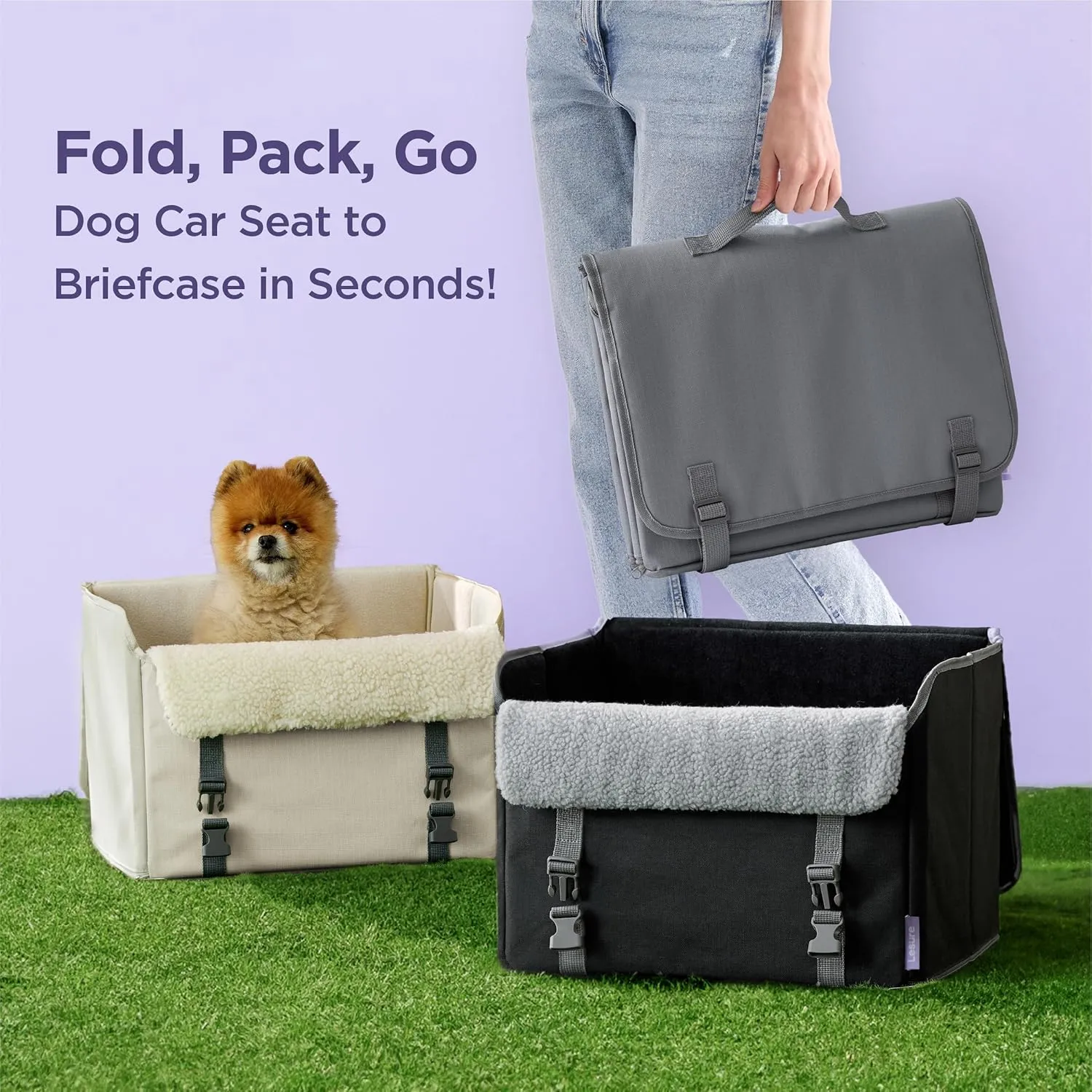 Lesure Dog Car Seat for Small Dogs, Foldable Pet Car Seat with Clip-On Safety Leash, Waterproof Puppy Booster Seat for Small Pets Under 25lbs, Portable Doggie Carseat Travel Carrier Bed, Black