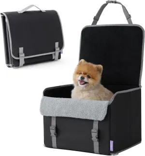 Lesure Dog Car Seat for Small Dogs, Foldable Pet Car Seat with Clip-On Safety Leash, Waterproof Puppy Booster Seat for Small Pets Under 25lbs, Portable Doggie Carseat Travel Carrier Bed, Black