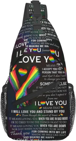 Lgbt Gay Rainbow Pride Flag I Will Love You And Stand By You Chest Sling Bag Crossbody Shoulder Backpack Bag Gym Cycling Daypack Travel Hiking Cross Bag