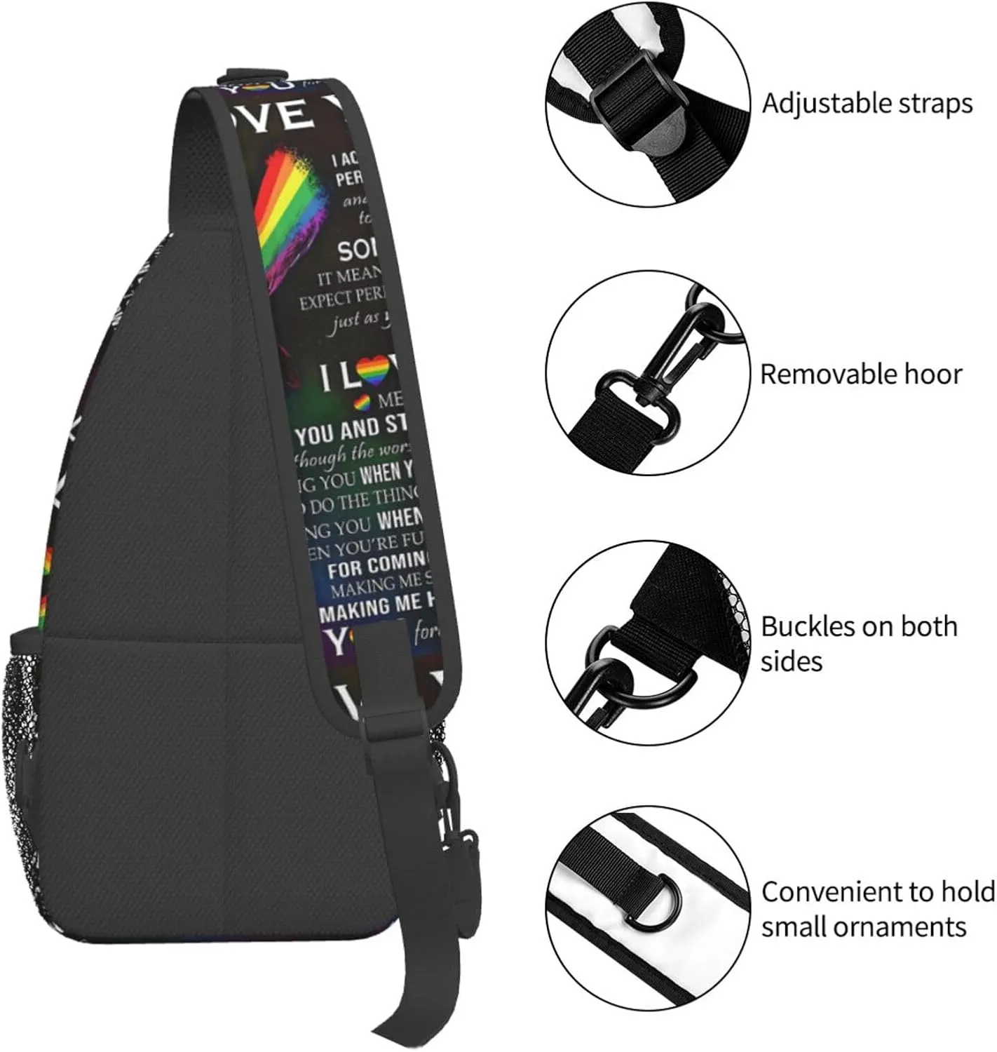 Lgbt Gay Rainbow Pride Flag I Will Love You And Stand By You Chest Sling Bag Crossbody Shoulder Backpack Bag Gym Cycling Daypack Travel Hiking Cross Bag