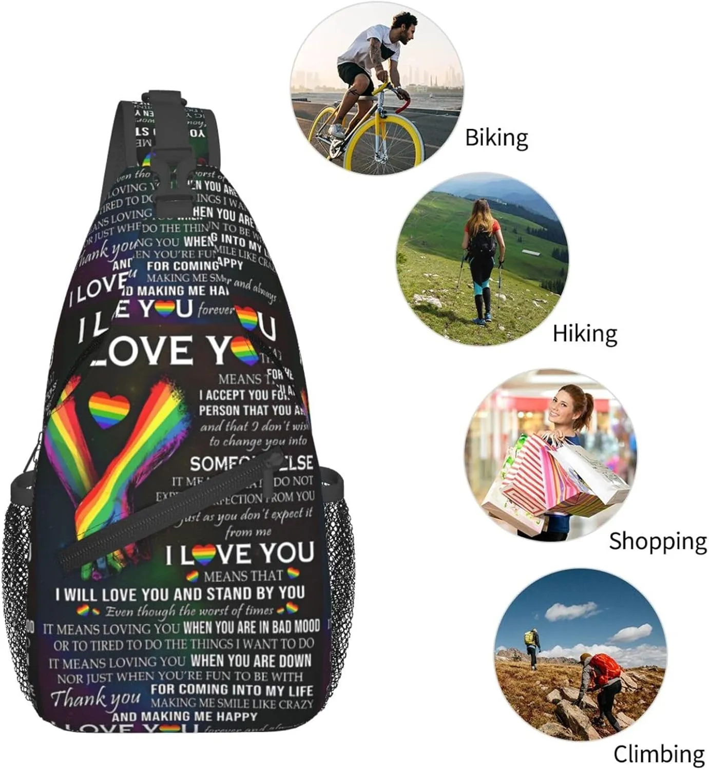 Lgbt Gay Rainbow Pride Flag I Will Love You And Stand By You Chest Sling Bag Crossbody Shoulder Backpack Bag Gym Cycling Daypack Travel Hiking Cross Bag