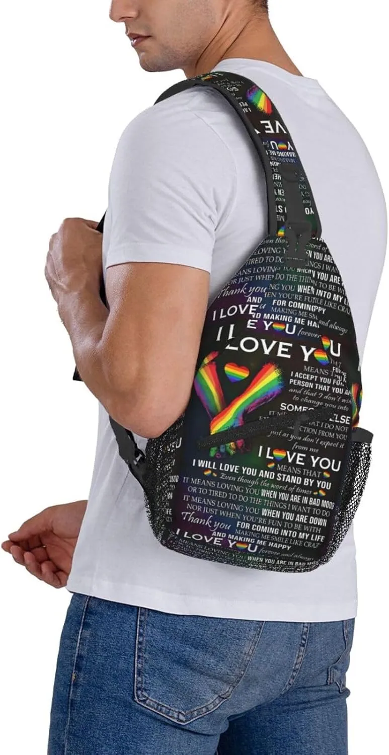 Lgbt Gay Rainbow Pride Flag I Will Love You And Stand By You Chest Sling Bag Crossbody Shoulder Backpack Bag Gym Cycling Daypack Travel Hiking Cross Bag
