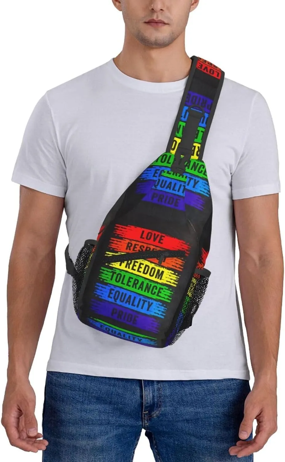 Lgbt Pride Rainbow Gay Love Respect Freedom Tolerance Equality Chest Sling Bag Crossbody Shoulder Backpack Bag Gym Cycling Daypack Travel Hiking Cross Bag