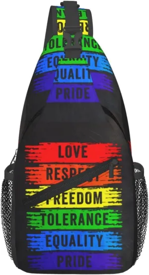 Lgbt Pride Rainbow Gay Love Respect Freedom Tolerance Equality Chest Sling Bag Crossbody Shoulder Backpack Bag Gym Cycling Daypack Travel Hiking Cross Bag