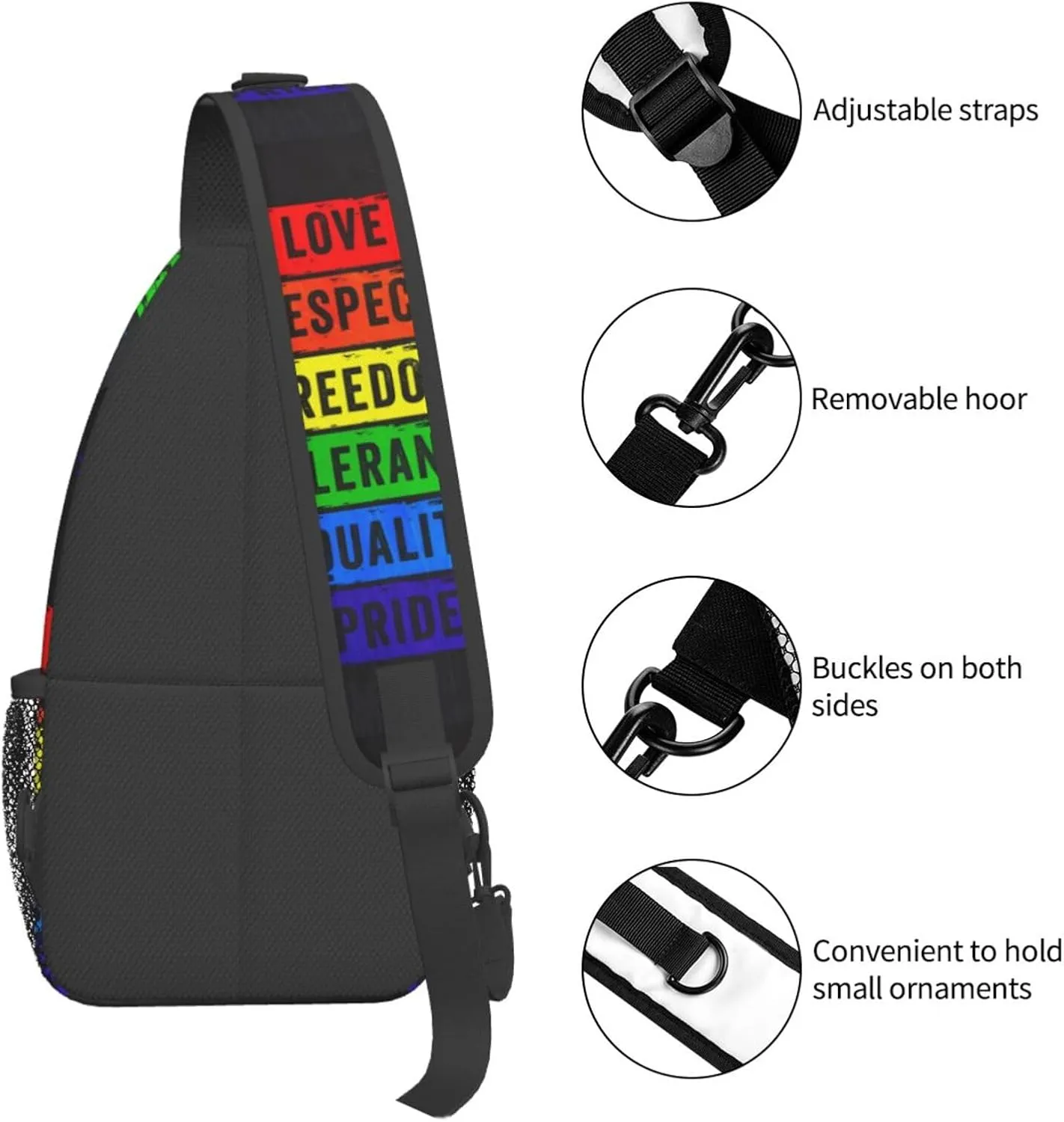 Lgbt Pride Rainbow Gay Love Respect Freedom Tolerance Equality Chest Sling Bag Crossbody Shoulder Backpack Bag Gym Cycling Daypack Travel Hiking Cross Bag
