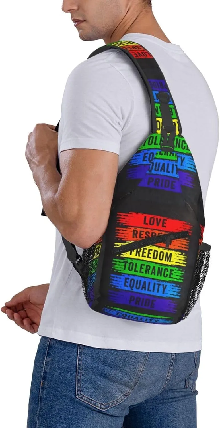 Lgbt Pride Rainbow Gay Love Respect Freedom Tolerance Equality Chest Sling Bag Crossbody Shoulder Backpack Bag Gym Cycling Daypack Travel Hiking Cross Bag