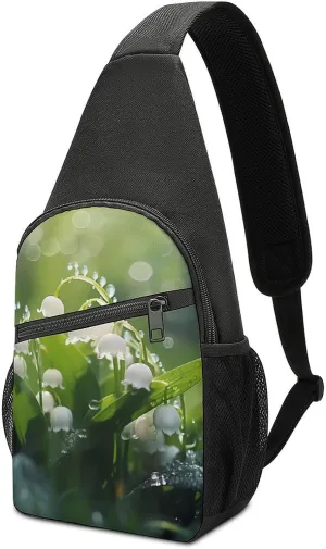 Lily of The Valley Flowers Green Leaves Crossbody Sling Backpack Adjustable Straps Chest Bag for Hiking Traveling Outdoors
