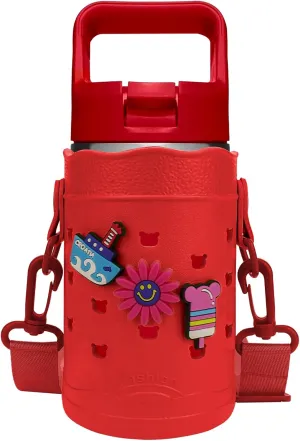 Linkidea Hard Base Water Bottle Holder Compatible with YETI Rambler Jr. 12 oz, Hydro Flask 12oz, Iron °Flask 14oz Kids Bottles, Waterbottle Sling Carrier Bag with Adjustable Straps, Red