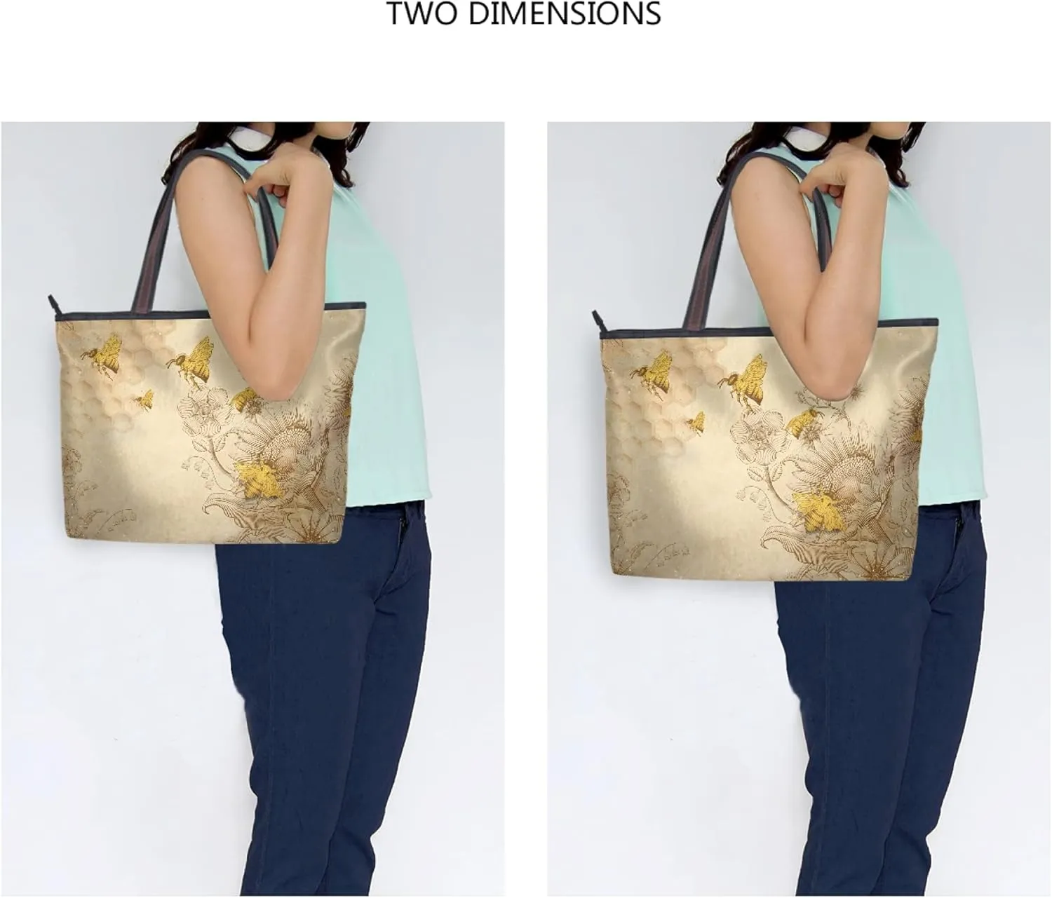 linqin Women's Shoulder Handbags Tote Purse with Zipper closure Retro Beige Honey Bees And Sunflowers