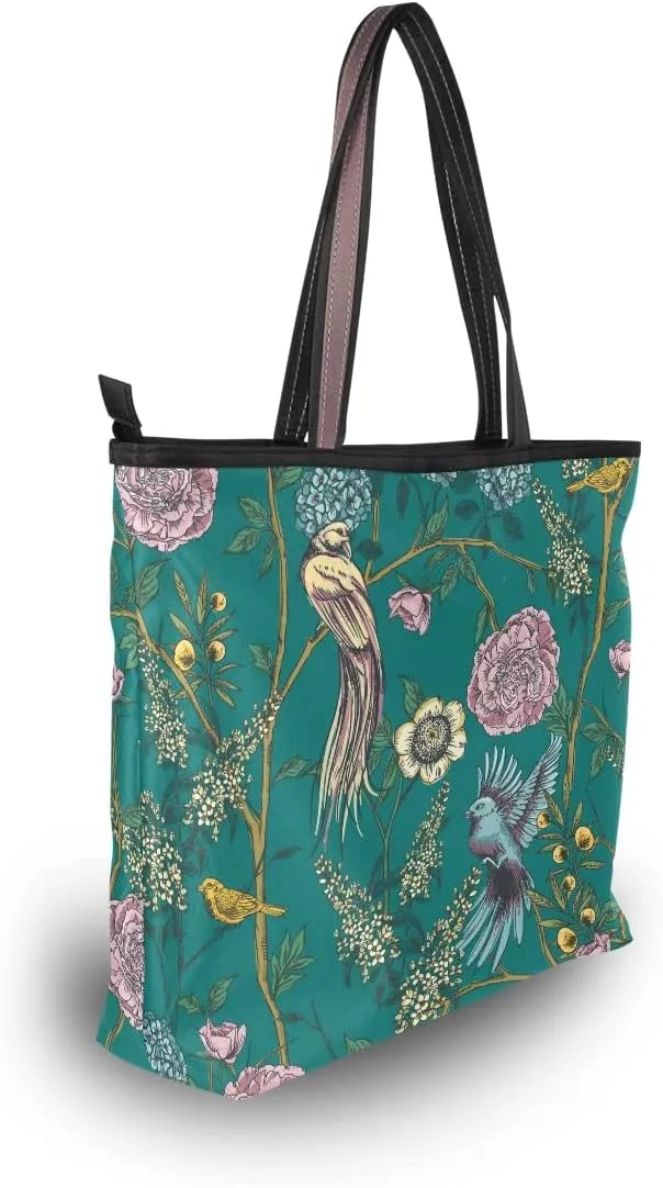 linqin Women's Shoulder Handbags Tote Purse with Zipper closure Retro Beige Honey Bees And Sunflowers