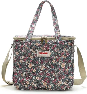 Lisianthus Floral Cute Lunch Bag for Women, Adult Reusable Lunch Box, Large Capacity Lunch Tote with Adjustable Shoulder Strap Floral-Grey