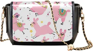 Llama Alpaca Cactus Cute Shoulder Leather Bags Black Women Crossbody Bag Purses Phone Handbags with Chain Strap
