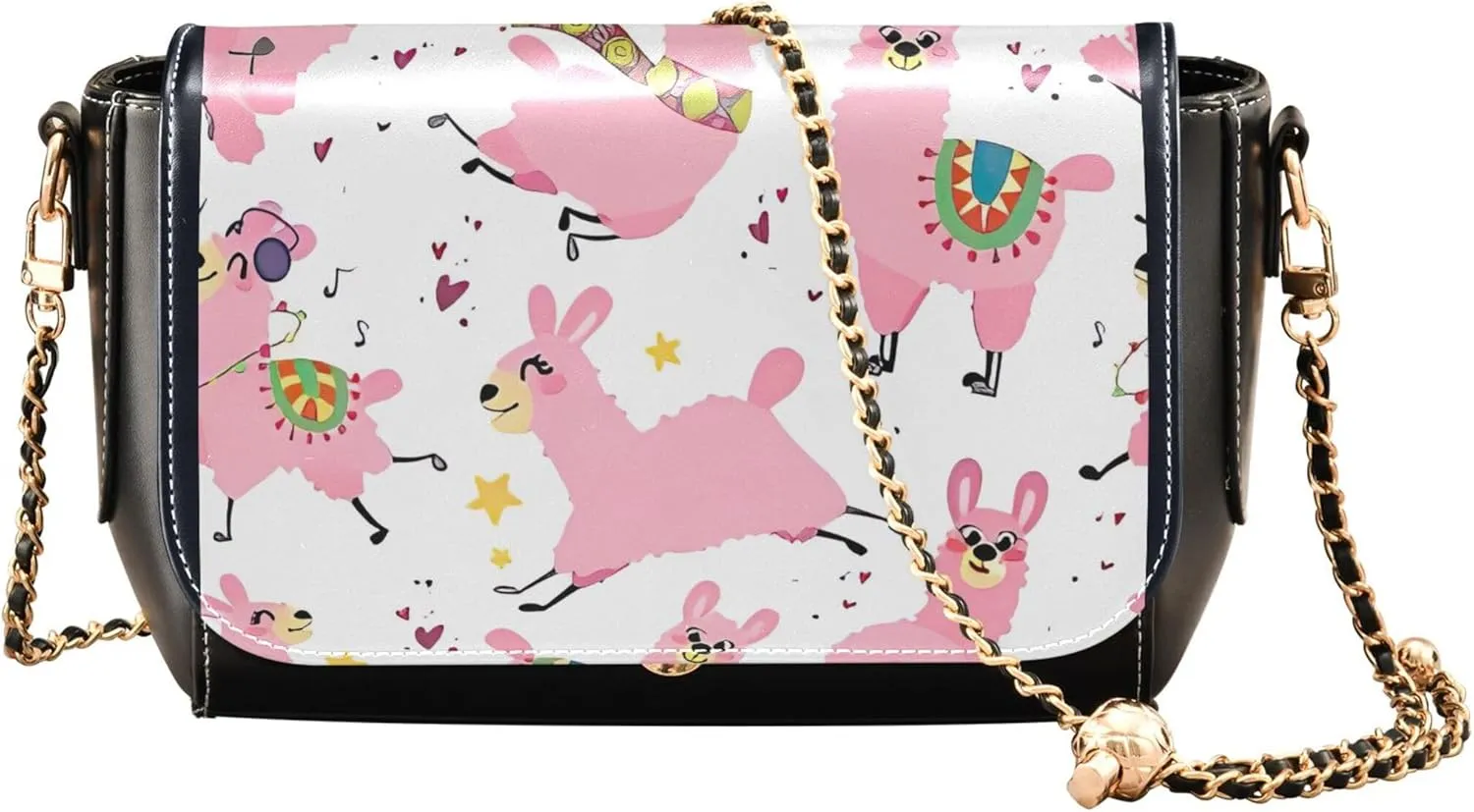 Llama Alpaca Cactus Cute Shoulder Leather Bags Black Women Crossbody Bag Purses Phone Handbags with Chain Strap