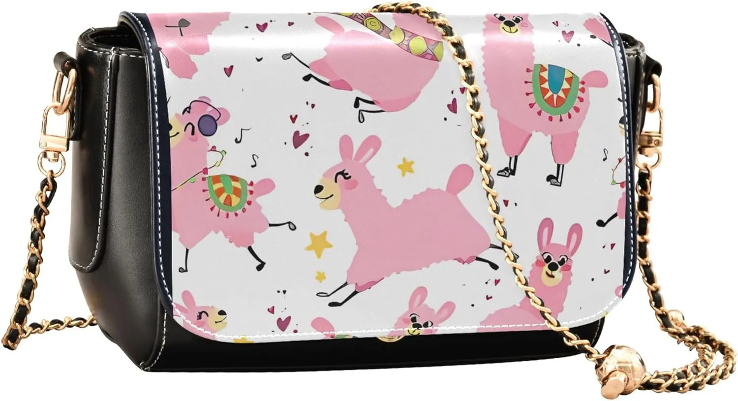 Llama Alpaca Cactus Cute Shoulder Leather Bags Black Women Crossbody Bag Purses Phone Handbags with Chain Strap