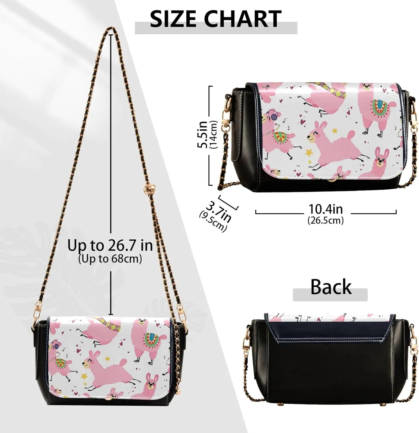 Llama Alpaca Cactus Cute Shoulder Leather Bags Black Women Crossbody Bag Purses Phone Handbags with Chain Strap