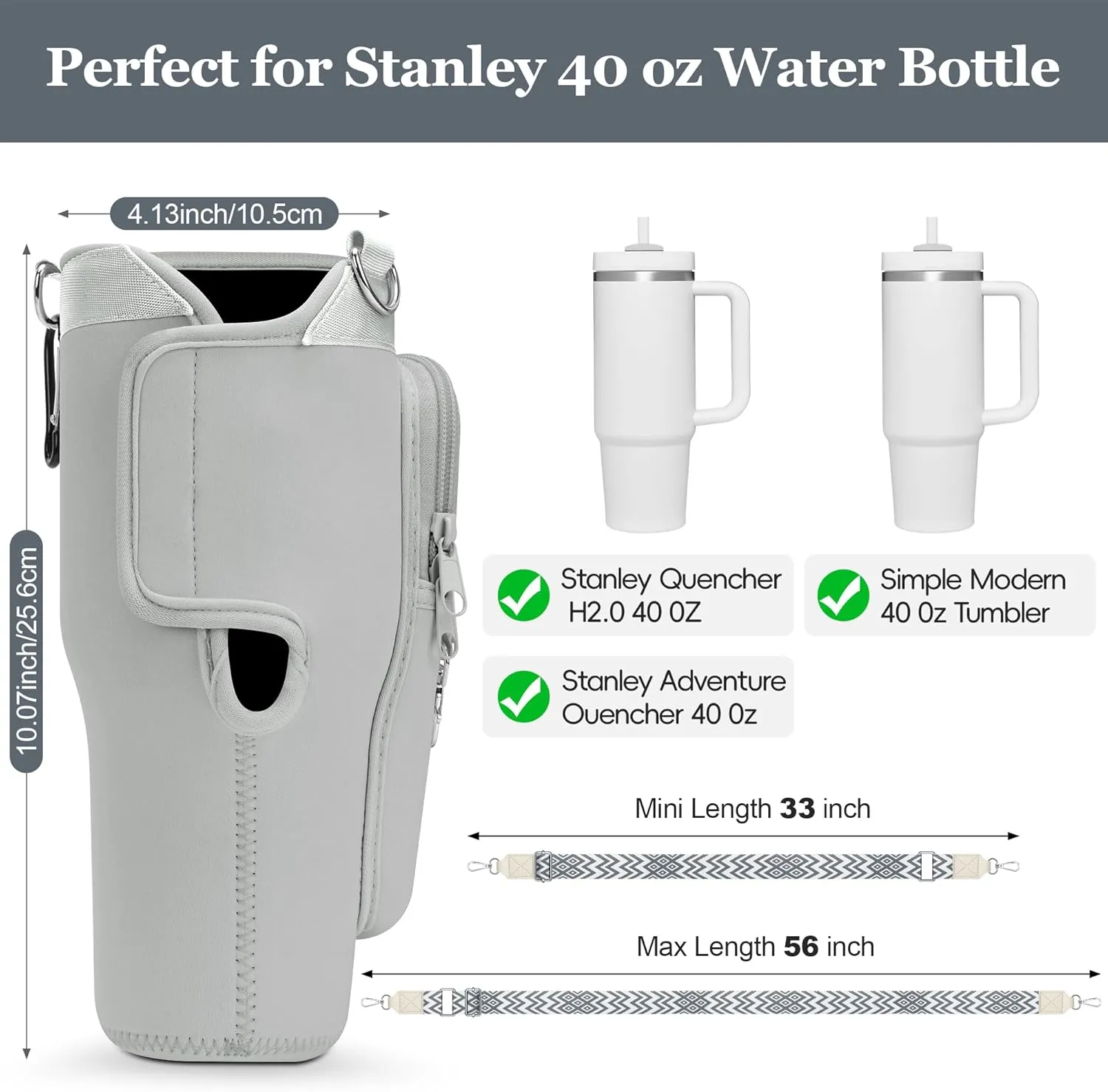 LOKASS for Stanley Cup Accessories 40 oz Water Bottle Carrier Bag with Phone Pocket for Stanley Tumbler Holder with Strap, Personalized Gifts with Floral Initial A-Z for Women/Girls/Stanley Cup Fans