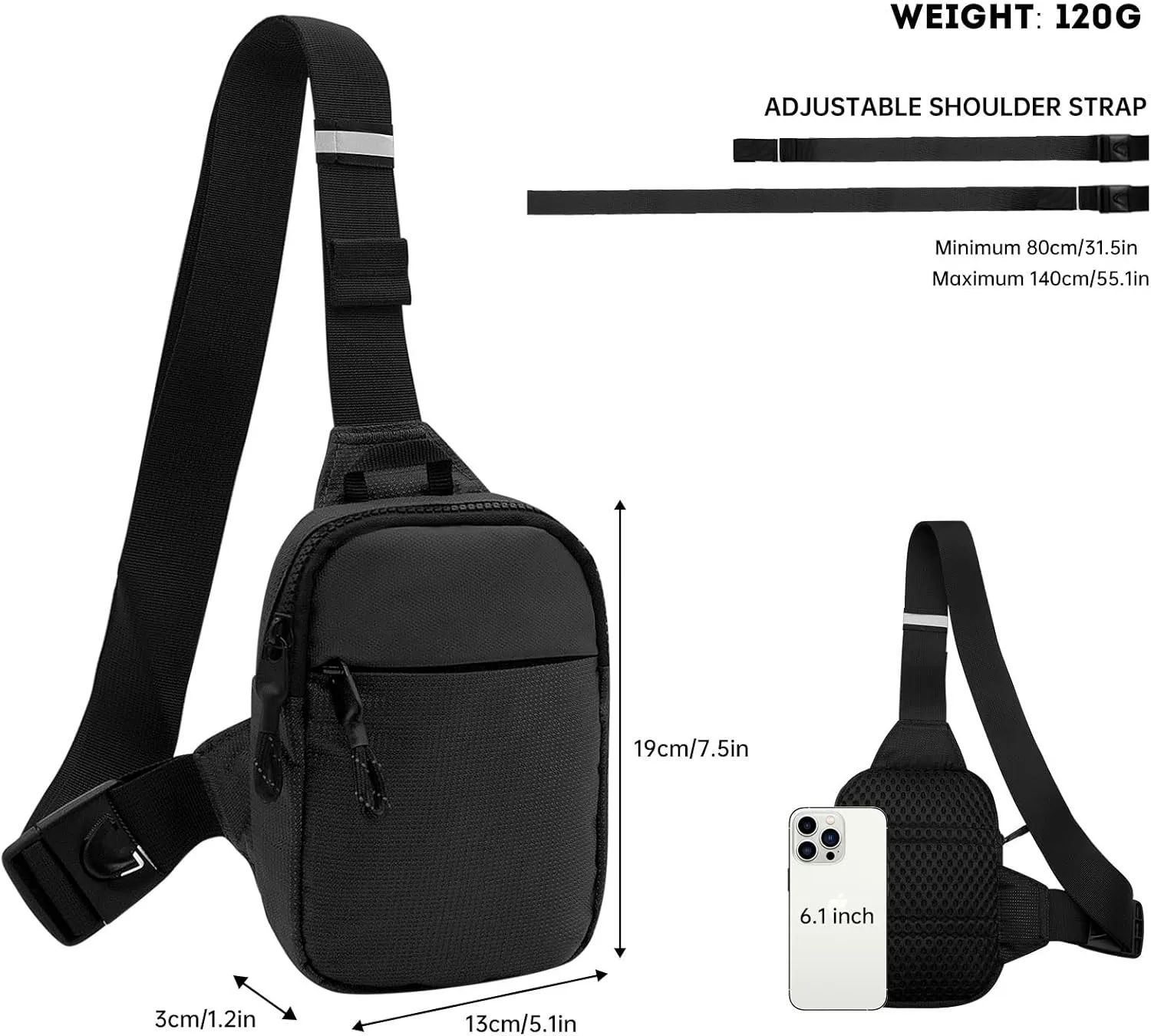 Long Keeper Mini Sling Bag - Men Women Small Waterproof Crossbody Bag Casual Phone Chest Bag for Travelling Hiking