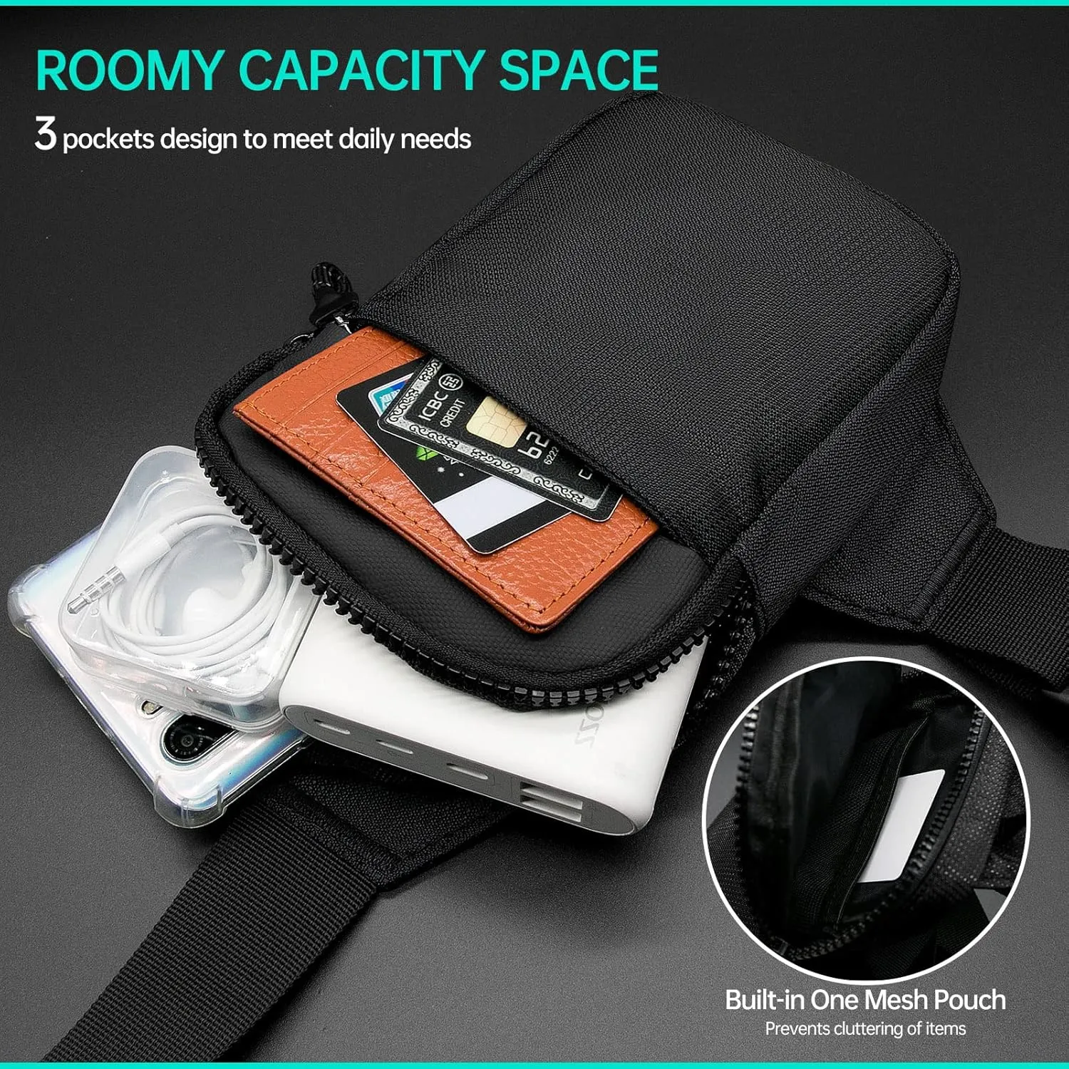 Long Keeper Mini Sling Bag - Men Women Small Waterproof Crossbody Bag Casual Phone Chest Bag for Travelling Hiking