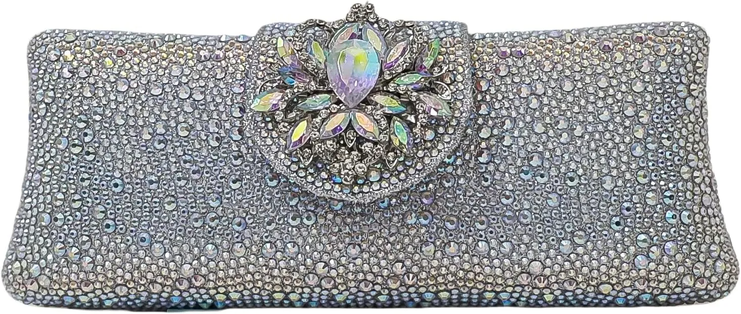 Long Rhinestone Box Evening Bag Women Formal Gathering Party Floral Handbag Clutch Purse Prom Bag