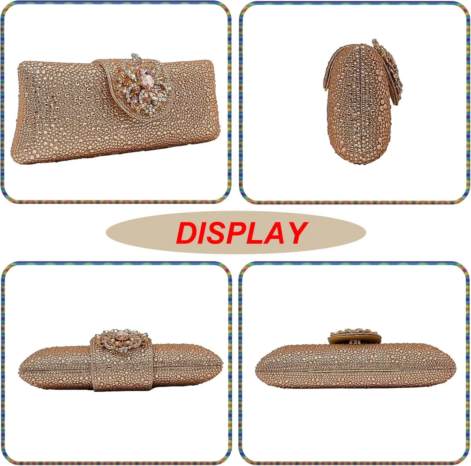 Long Rhinestone Box Evening Bag Women Formal Gathering Party Floral Handbag Clutch Purse Prom Bag