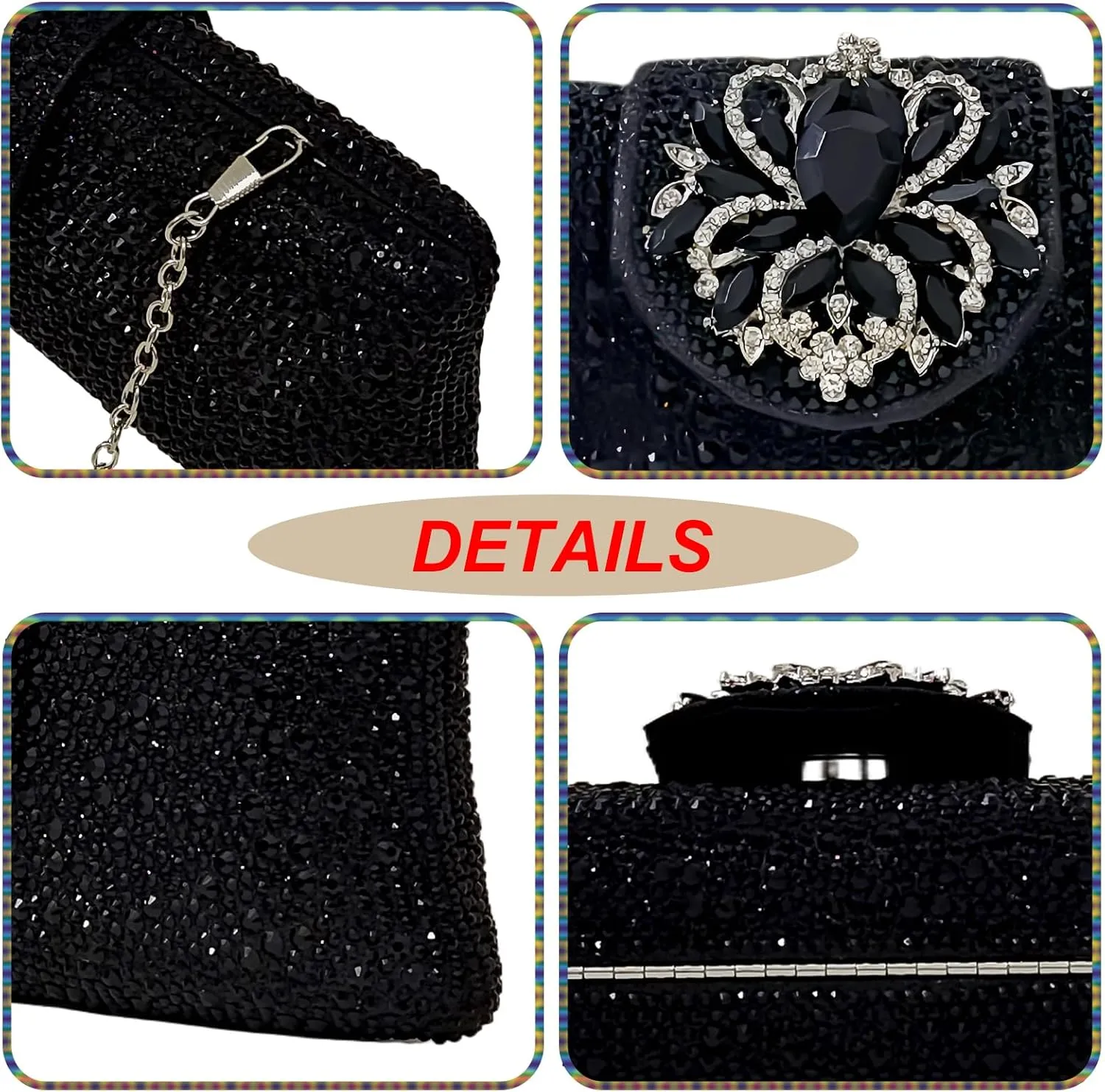 Long Rhinestone Box Evening Bag Women Formal Gathering Party Floral Handbag Clutch Purse Prom Bag