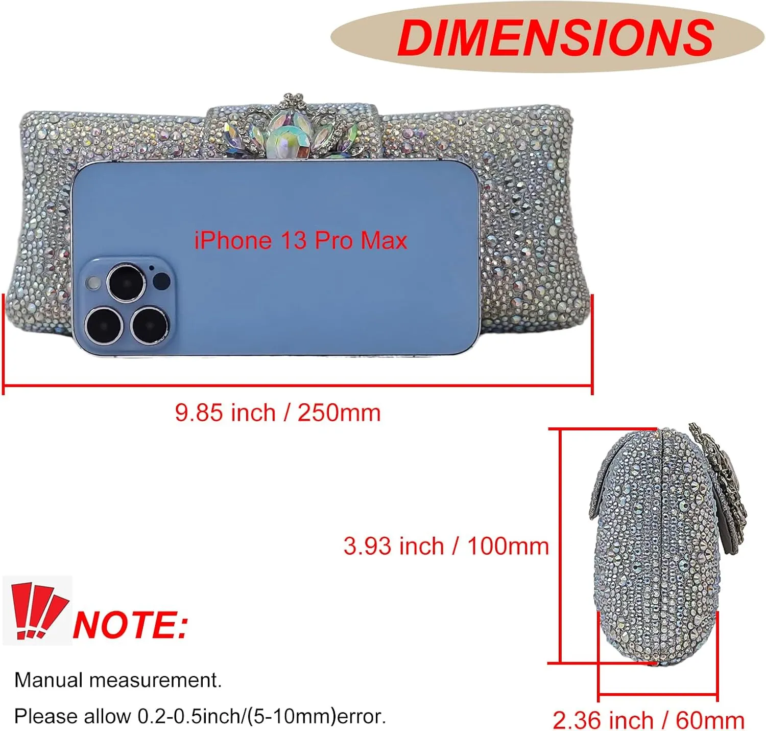 Long Rhinestone Box Evening Bag Women Formal Gathering Party Floral Handbag Clutch Purse Prom Bag