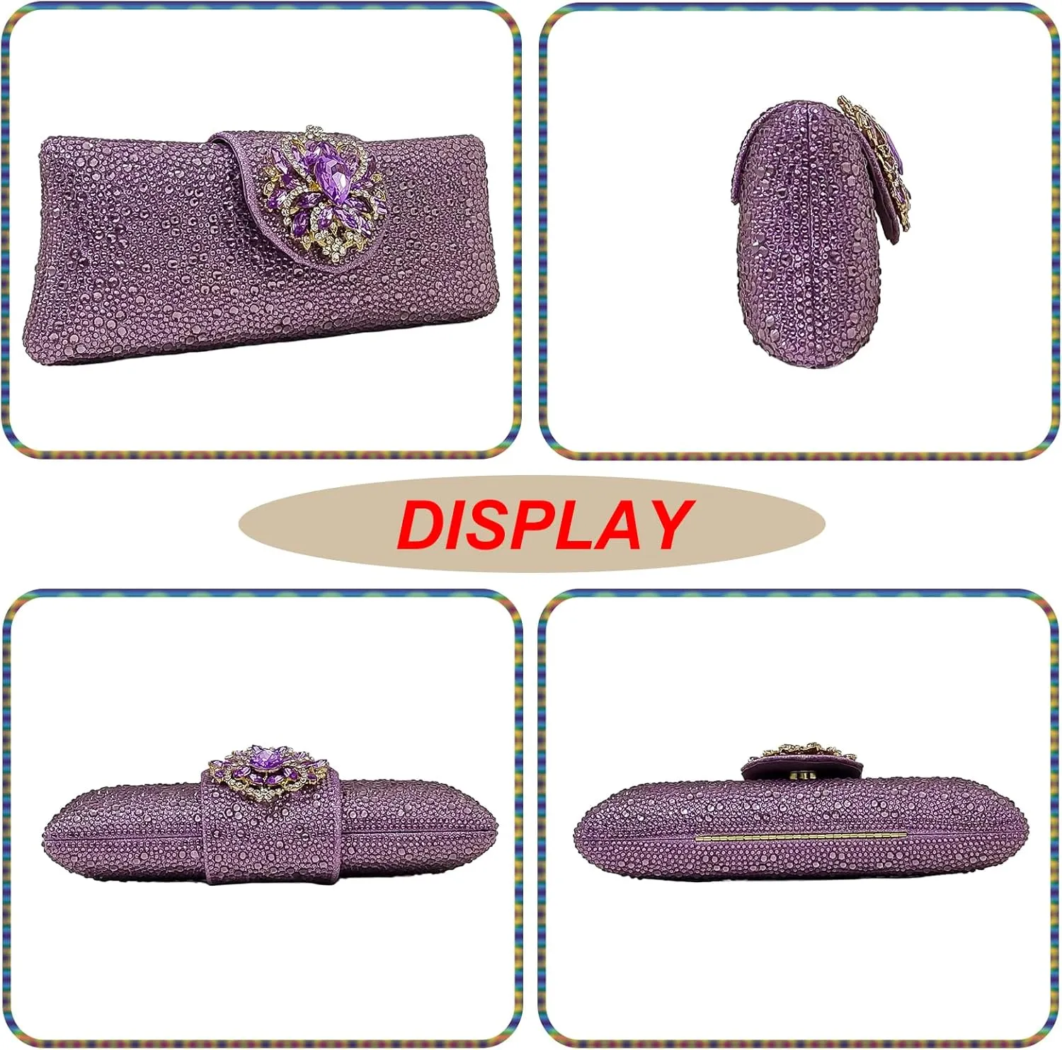 Long Rhinestone Box Evening Bag Women Formal Gathering Party Floral Handbag Clutch Purse Prom Bag