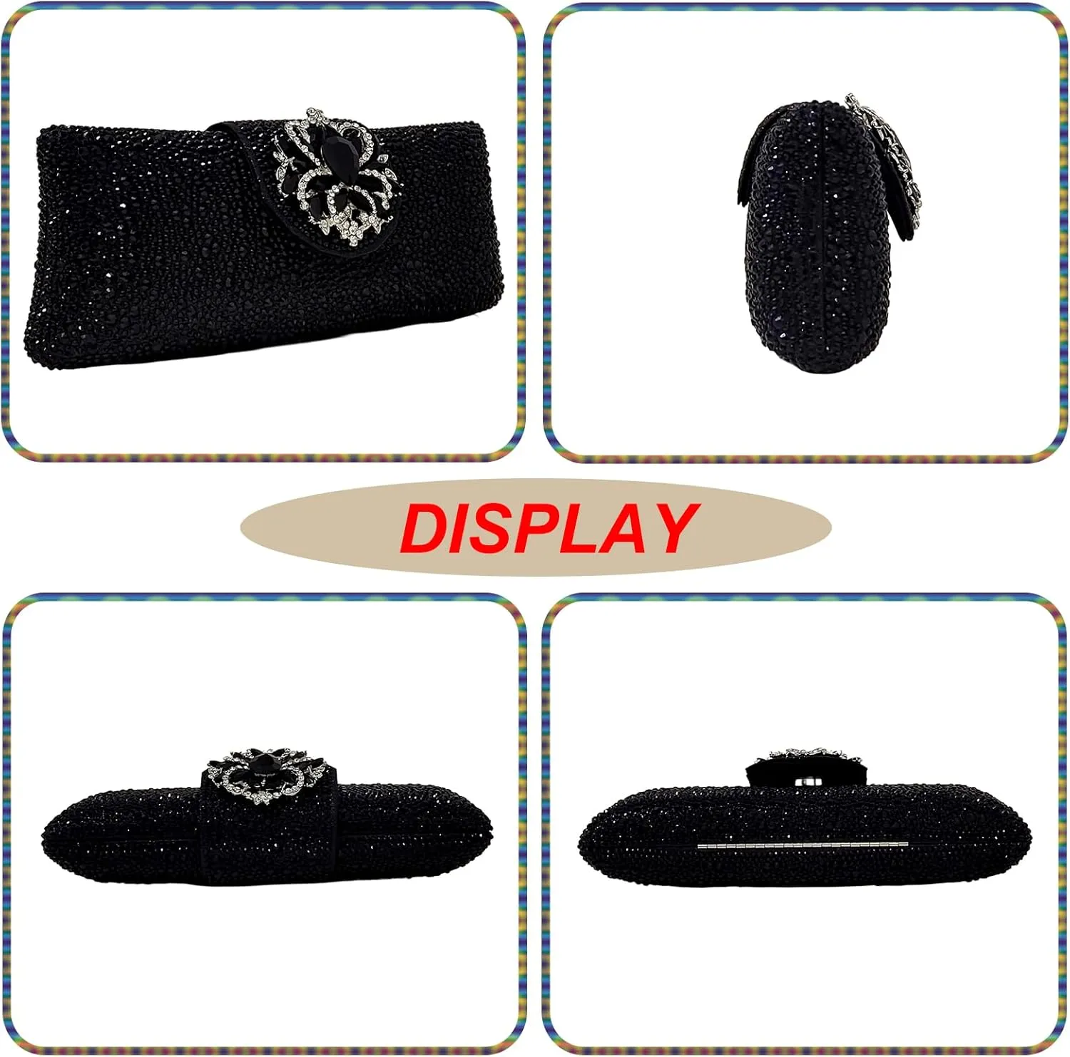 Long Rhinestone Box Evening Bag Women Formal Gathering Party Floral Handbag Clutch Purse Prom Bag