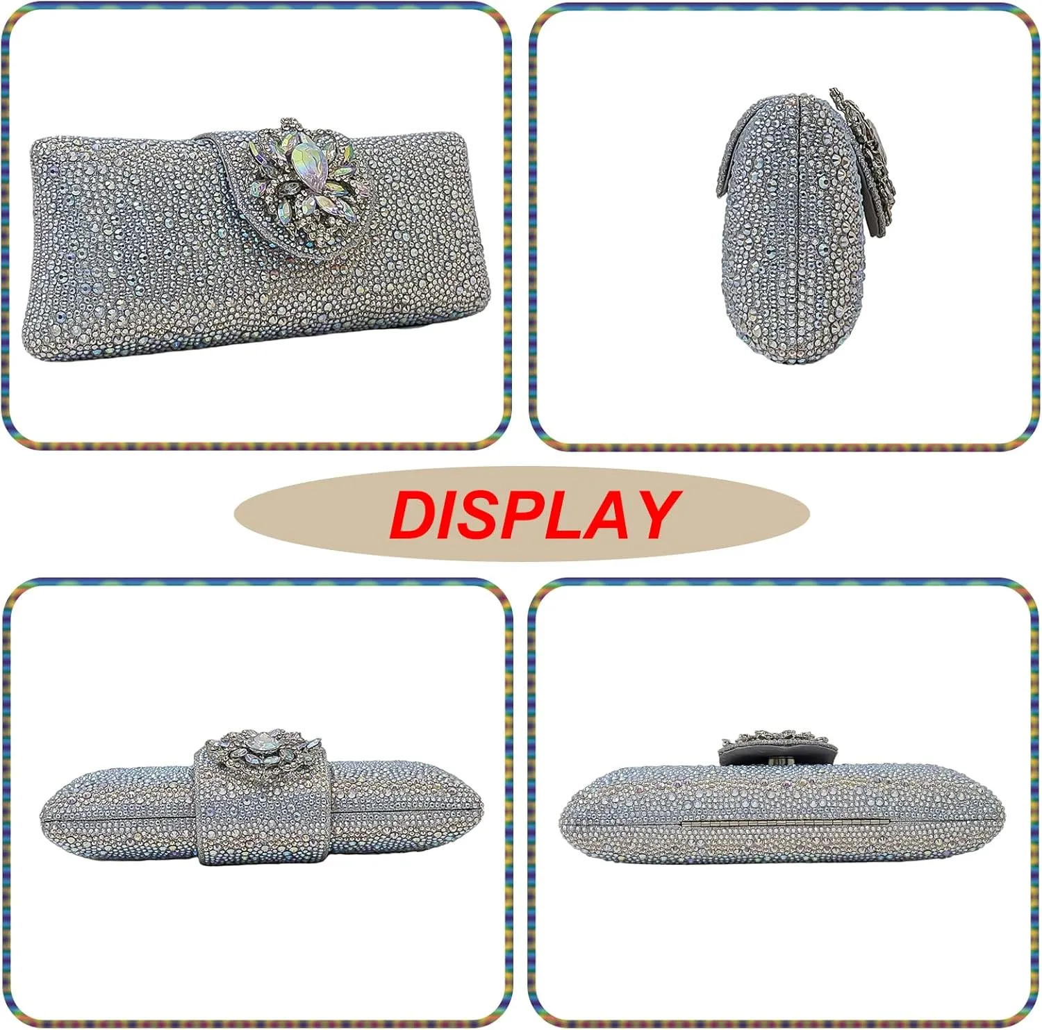 Long Rhinestone Box Evening Bag Women Formal Gathering Party Floral Handbag Clutch Purse Prom Bag