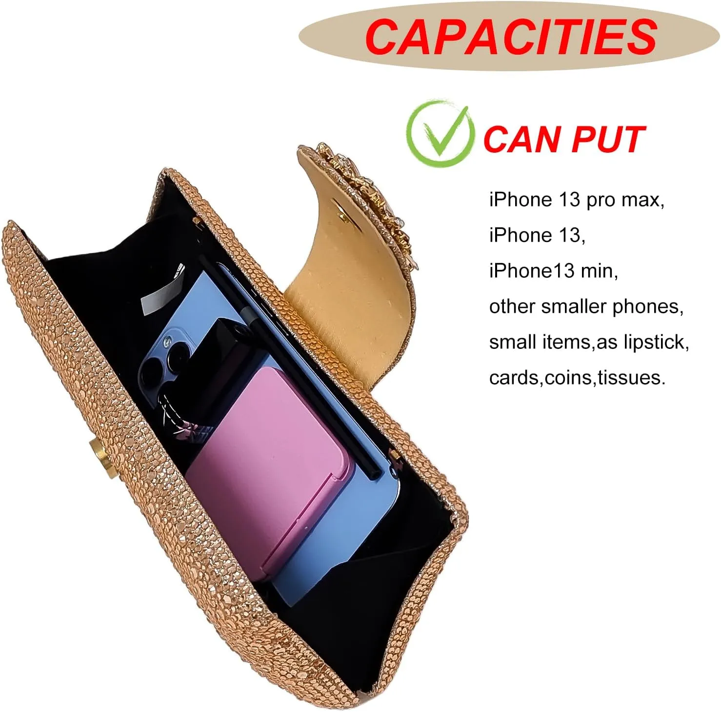 Long Rhinestone Box Evening Bag Women Formal Gathering Party Floral Handbag Clutch Purse Prom Bag