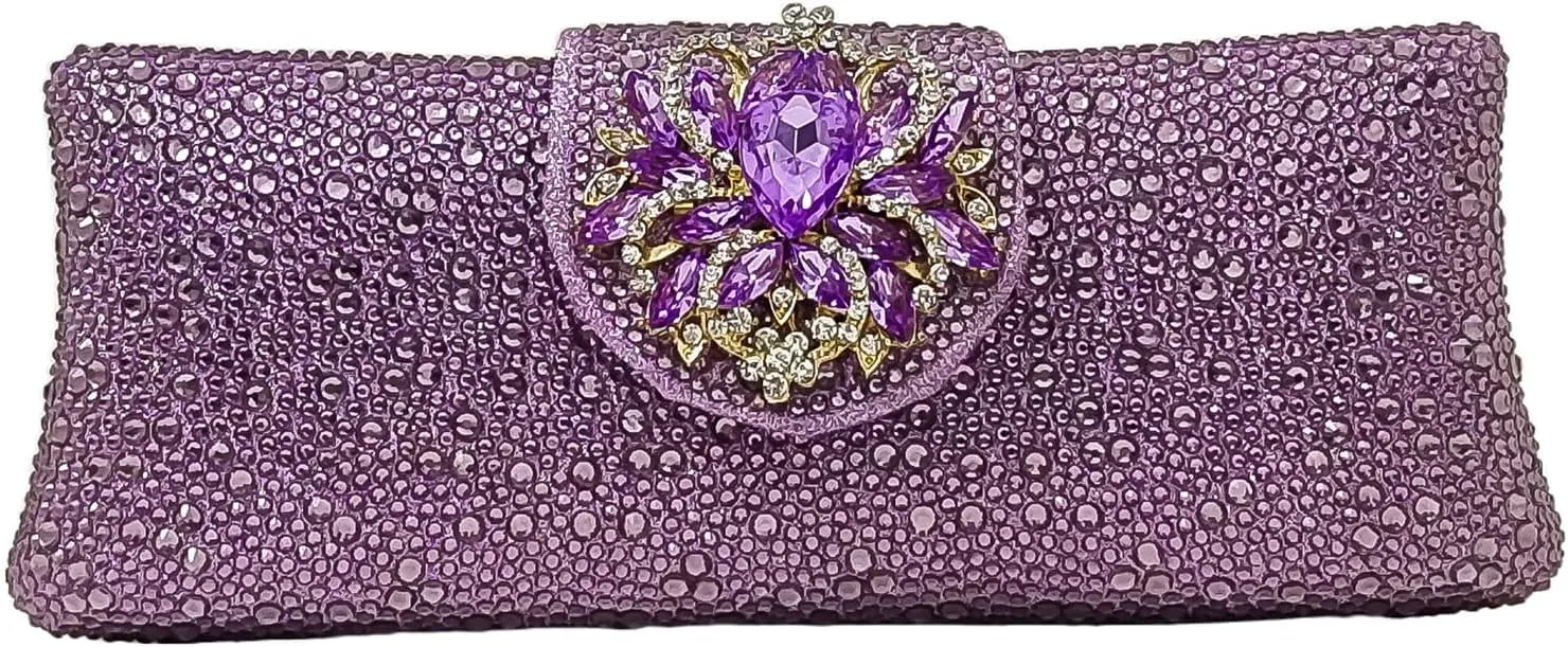 Long Rhinestone Box Evening Bag Women Formal Gathering Party Floral Handbag Clutch Purse Prom Bag
