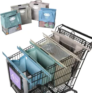 Lotus Trolley Bags for Shopping Carts - Reusable Shopping Bags, Grocery Bags with Insulated Cooler & Egg/Wine Holder, Foldable, Washable Grocery Cart Bags, Multi-Use Tote Bags (Set of 4 - Earth Tones)