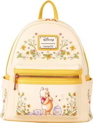 Loungefly Pooh Mini Backpack Handbag Floral Print Double Strap Shoulder Bag (Yellow, Pooh)