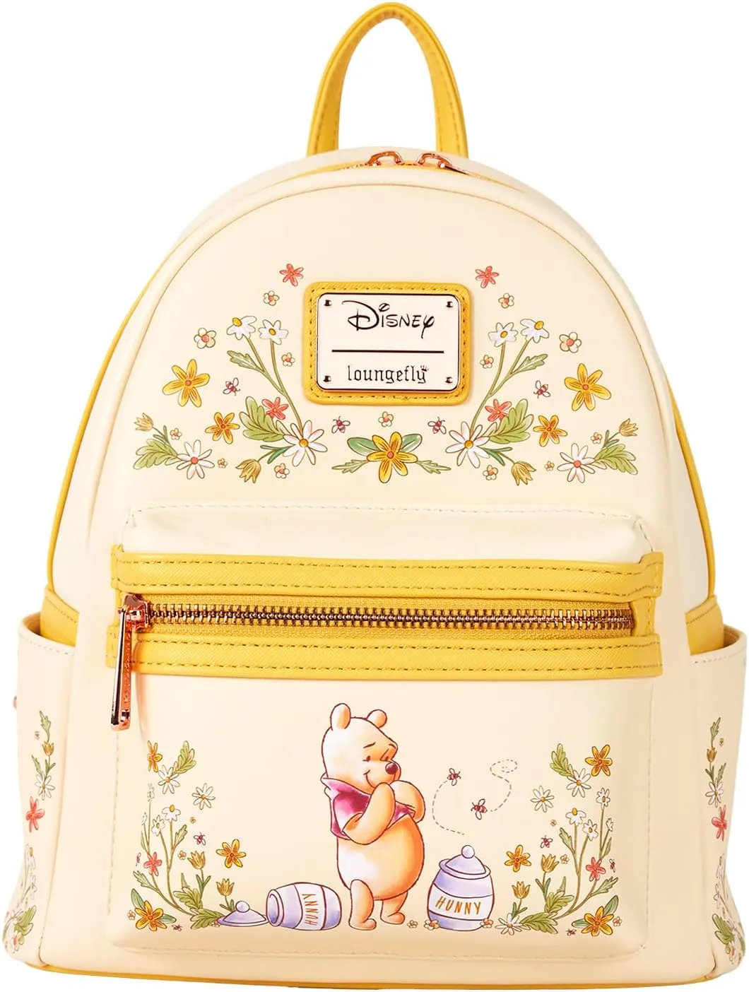 Loungefly Pooh Mini Backpack Handbag Floral Print Double Strap Shoulder Bag (Yellow, Pooh)