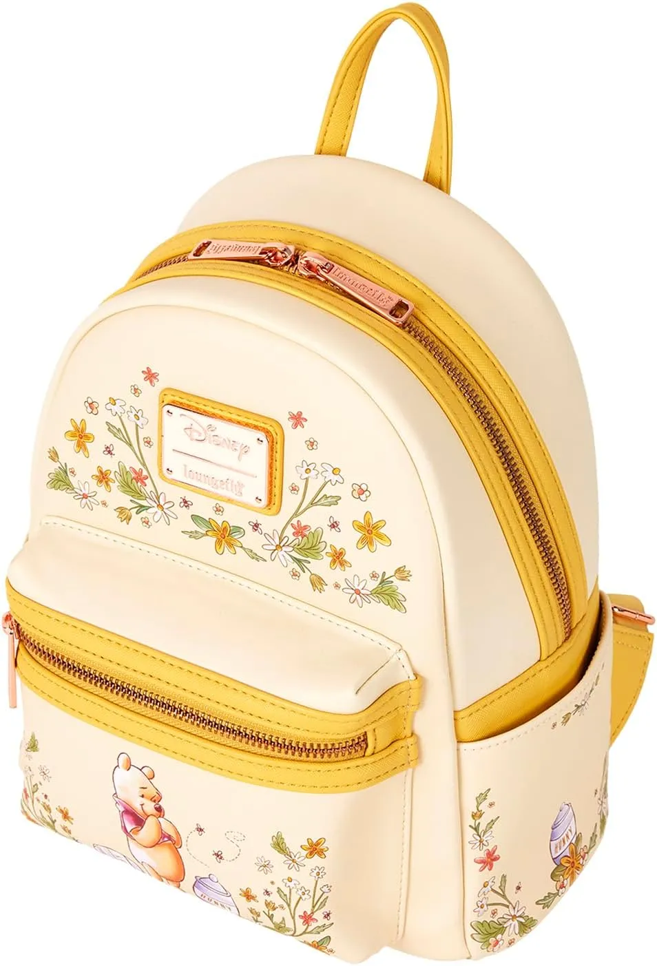 Loungefly Pooh Mini Backpack Handbag Floral Print Double Strap Shoulder Bag (Yellow, Pooh)