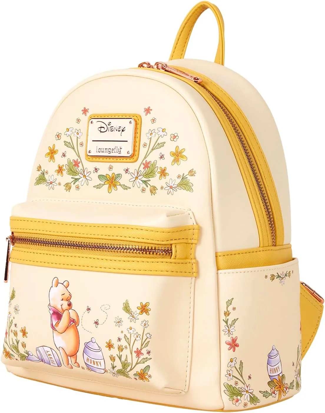 Loungefly Pooh Mini Backpack Handbag Floral Print Double Strap Shoulder Bag (Yellow, Pooh)