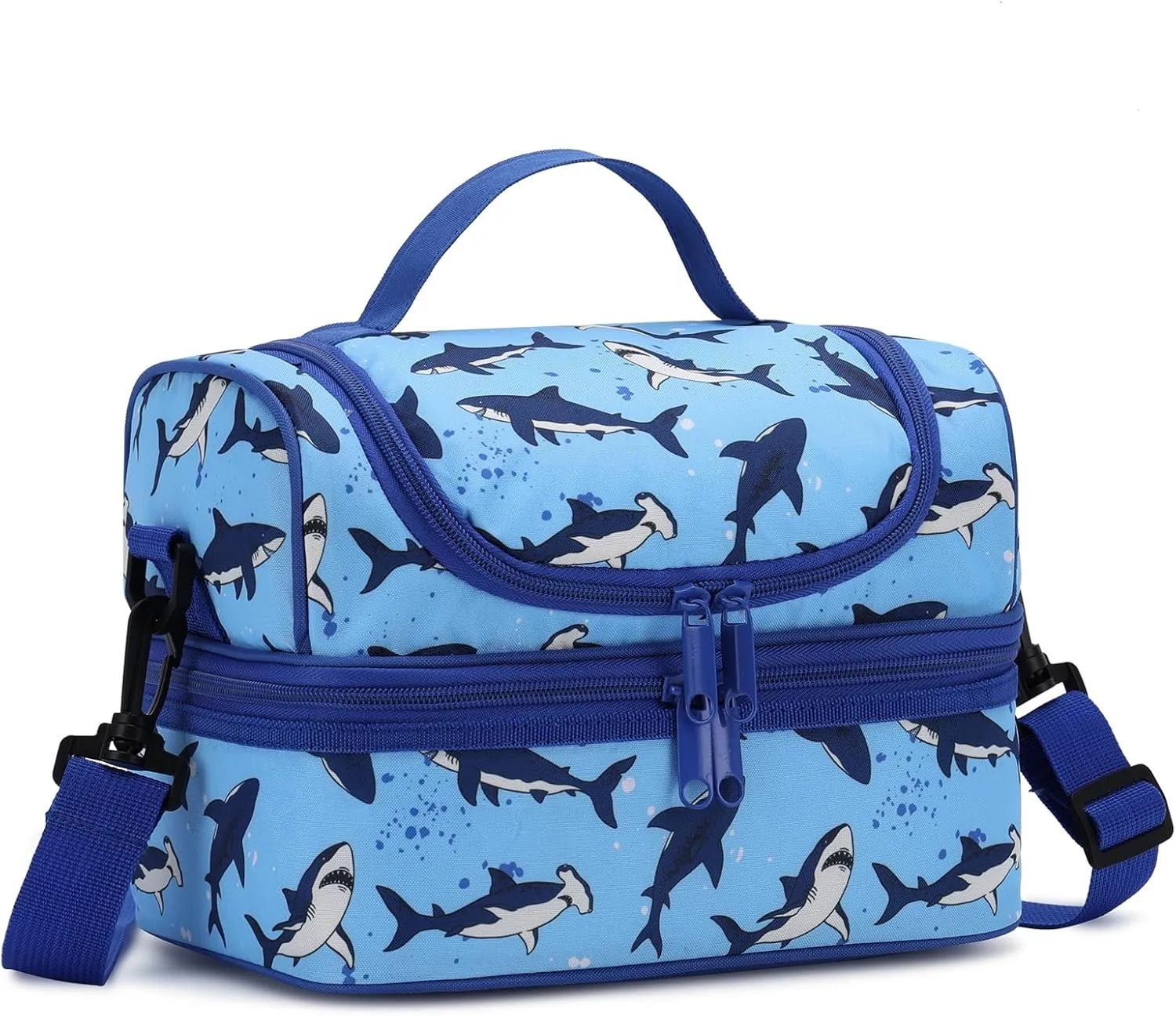 Lunch Bag for Boys,ChaseChic Insulated Lightweight Lunch Boxes for Kids Girls Dual Compartment Lunch Organizer Leak-Proof Cooler Bag with Detachable Adjustable Shoulder Strap,Blue Shark