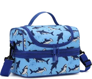Lunch Bag for Boys,ChaseChic Insulated Lightweight Lunch Boxes for Kids Girls Dual Compartment Lunch Organizer Leak-Proof Cooler Bag with Detachable Adjustable Shoulder Strap,Blue Shark