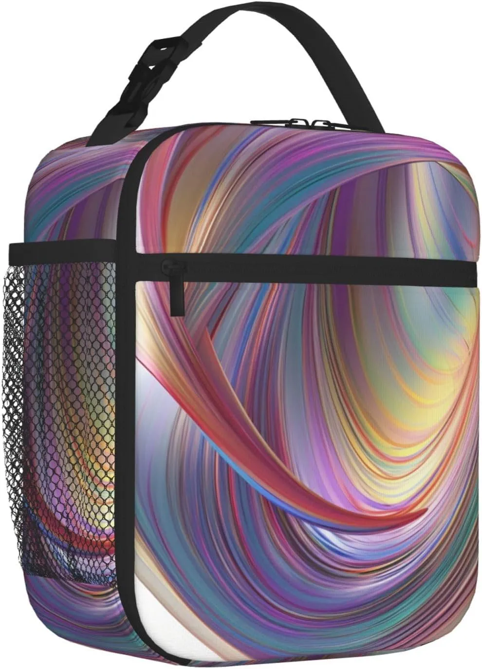 Lunch Bag for Women Men Reusable Insulated Lunch box Flowing Rainbow Lines Cooler Bag Waterproof Lunch Tote Bags