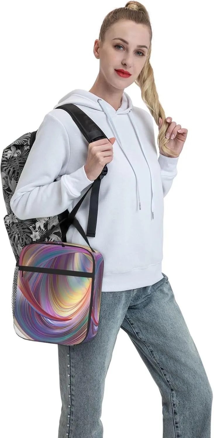 Lunch Bag for Women Men Reusable Insulated Lunch box Flowing Rainbow Lines Cooler Bag Waterproof Lunch Tote Bags