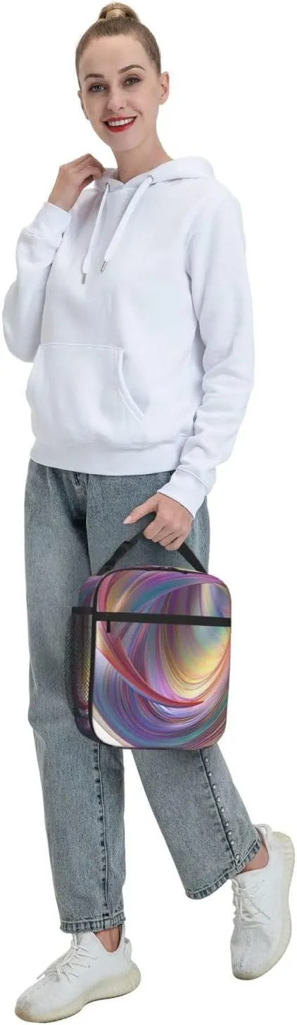 Lunch Bag for Women Men Reusable Insulated Lunch box Flowing Rainbow Lines Cooler Bag Waterproof Lunch Tote Bags