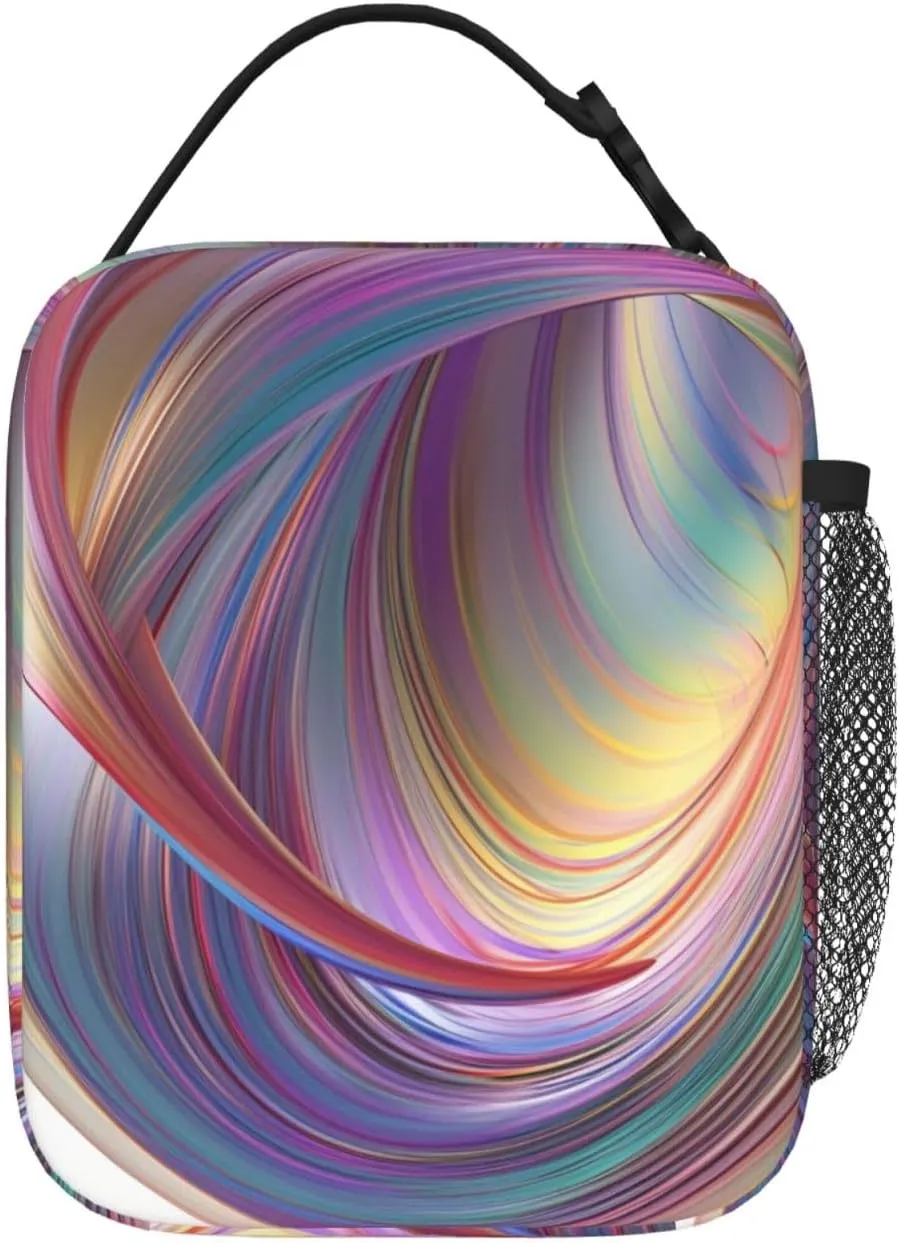 Lunch Bag for Women Men Reusable Insulated Lunch box Flowing Rainbow Lines Cooler Bag Waterproof Lunch Tote Bags