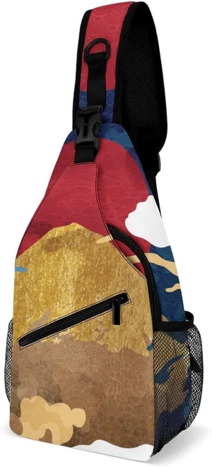 Luxury Oriental Style Sling Bag for Women Men Art Sun Abstract Crossbody Sling Backpack with Anti Theft,Multipurpose Chest Bag for Travel,Hiking,Cycling,Camping