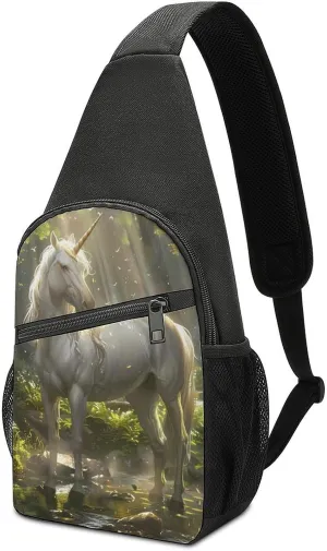 Magical Unicorrn in The Forests Creek Chest Bag for Men Small Sling Backpack Crossbody Sling Bags for Outdoors Hiking Traveling