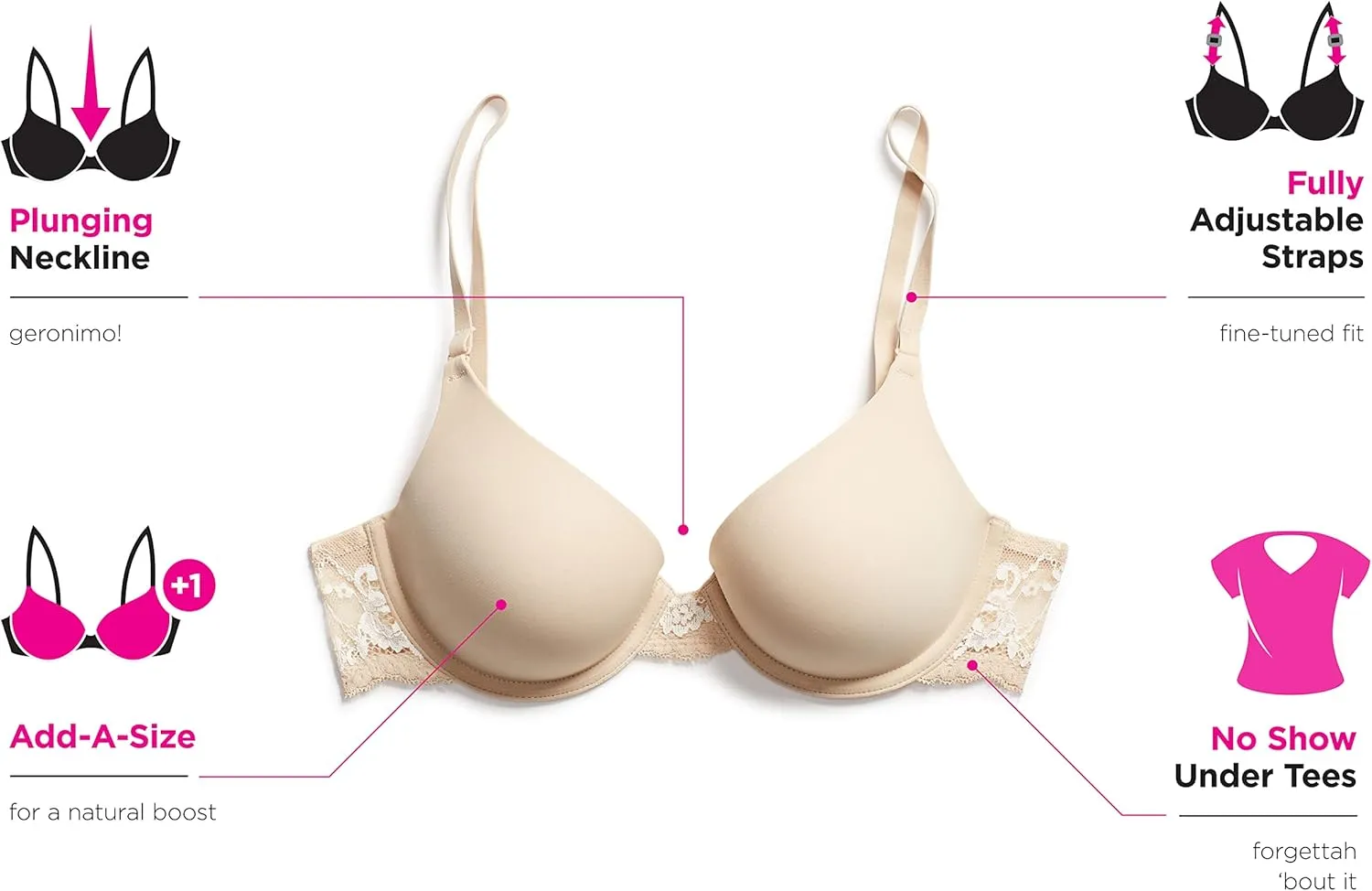 Maidenform Women's Natural Boost Demi T-Shirt Underwire Bra